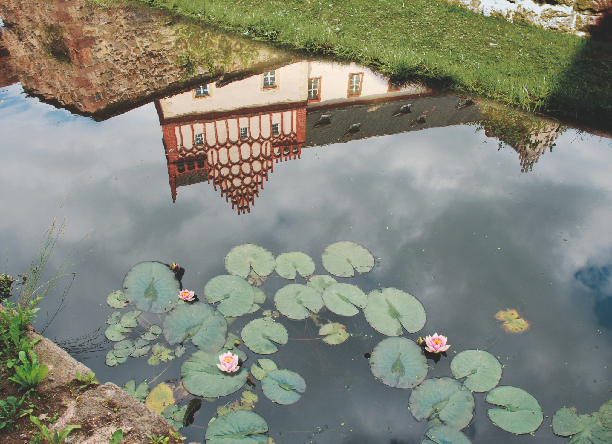 Spiegelung von Schloss Trebsen im Wassergraben